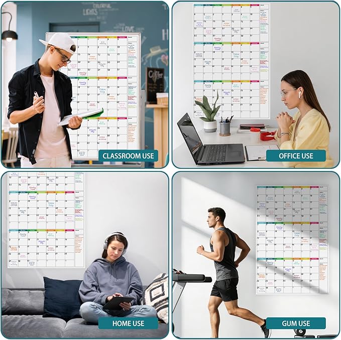 Dry Erase Calendar for Wall 24" x 36" - Undated 3 Month Wall Calendar Dry Erase Reusable Whiteboard Calendar, Vertical Erasable Monthly Planner for Home Office School Planning