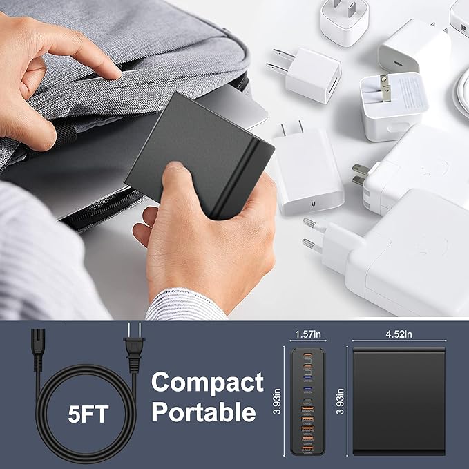 800W USB C Charger Block,10-Port Charging Station GaN Fast Charging Type C & USB A Wall Charger Adapter for MacBook Pro/Air,iPhone,iPad,Dell XPS,Samsung Galaxy (Bright Black)