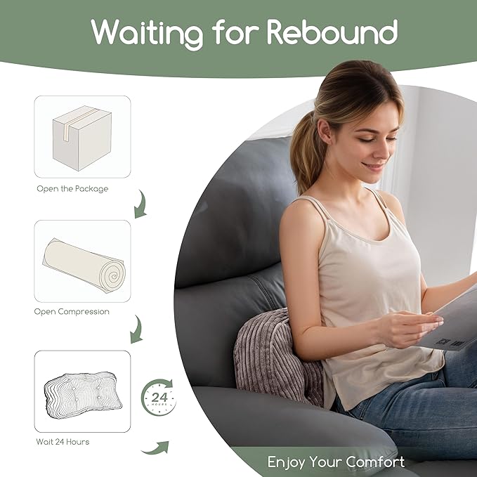 HIGOGOGO Lumbar Support Pillow for Recliner Chair/Accent Chair/Couch/Office Chair, Tufted Corduroy Back Support Cushion for Elderly, Recliner Cushions for Back Rest, Pain Relief, Reading, Grey