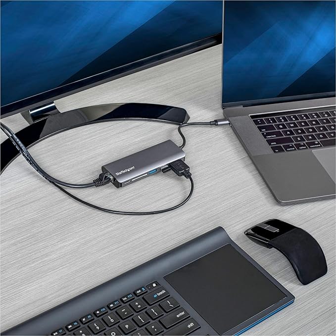 StarTech USB C Multiport Adapter, USB-C Travel Dock to 4K HDMI, 3x USB-A 3.0 Hub, SD/SDHC, GbE, 60W PD 3.0 Pass-Through, Portable USB Type-C Mini Docking Station, Thunderbolt Compatible