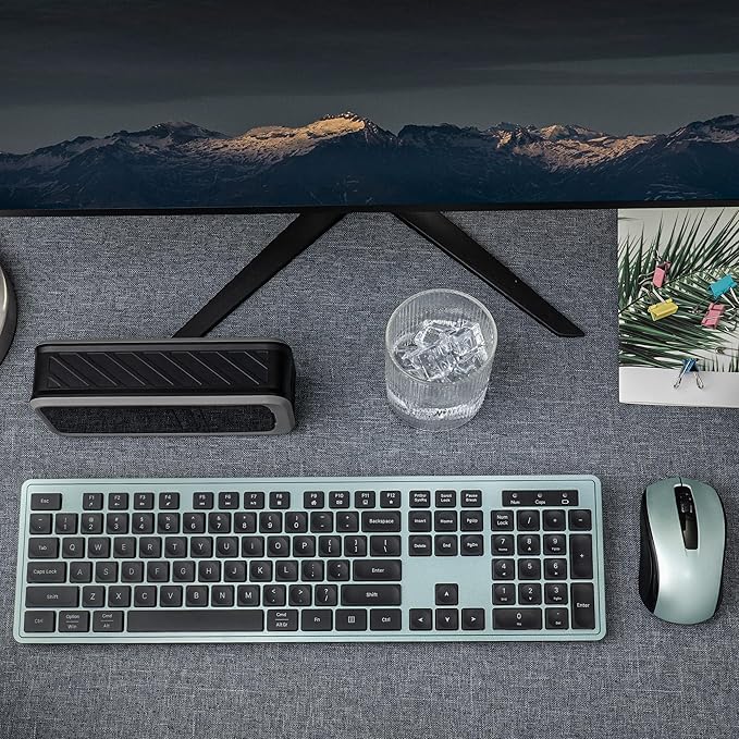 Wireless Keyboard and Mouse, 2.4GHz Cordless Silent Keyboard Mouse Combo, Optical Mouse, Plug and Play USB Receiver, Compatible with Windows, Mac, Laptop, and PC – Ideal for Office Use(Black Green)