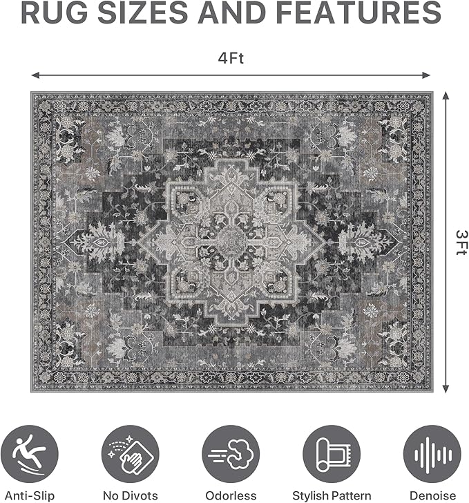 36"x48" Office Chair Mat for Hardwood Tile Floor, Under Desk Carpet Protector for Rolling Computer Chair Mat, Machine Washable Area Rug, Anti-Slip 1/5" Thick Low Pile Thin Vinyl Floor Mat, Black
