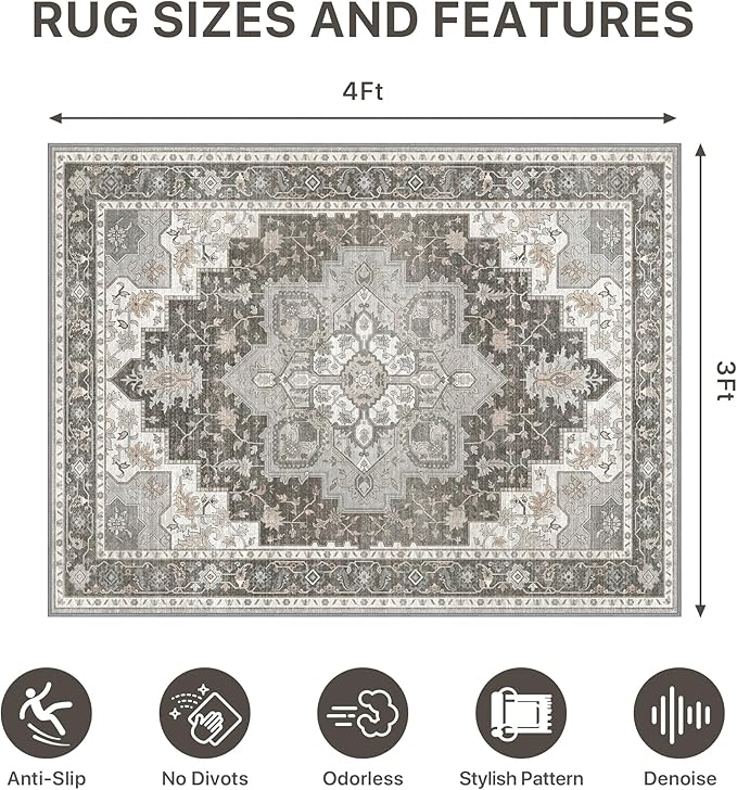 36"x48" Office Chair Mat for Hardwood Tile Floor, Under Desk Carpet Protector for Rolling Computer Chair Mat, Machine Washable Area Rug, Anti-Slip 1/5" Thick Low Pile Thin Vinyl Floor Mat, Tawny Grey