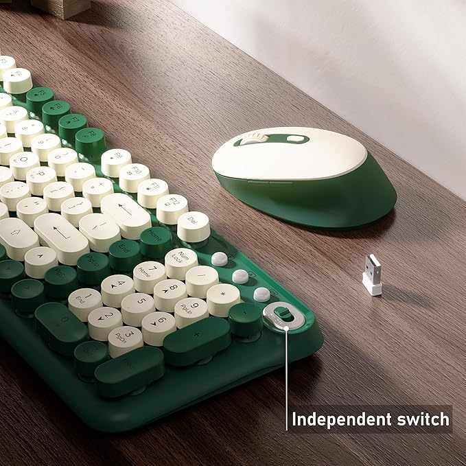 Wireless Keyboard and Mouse Combo, Full-Size 2.4G Set with Number Pad, Long Battery Life, Plug Play for Office and Student Use (Milk Dark-Green)