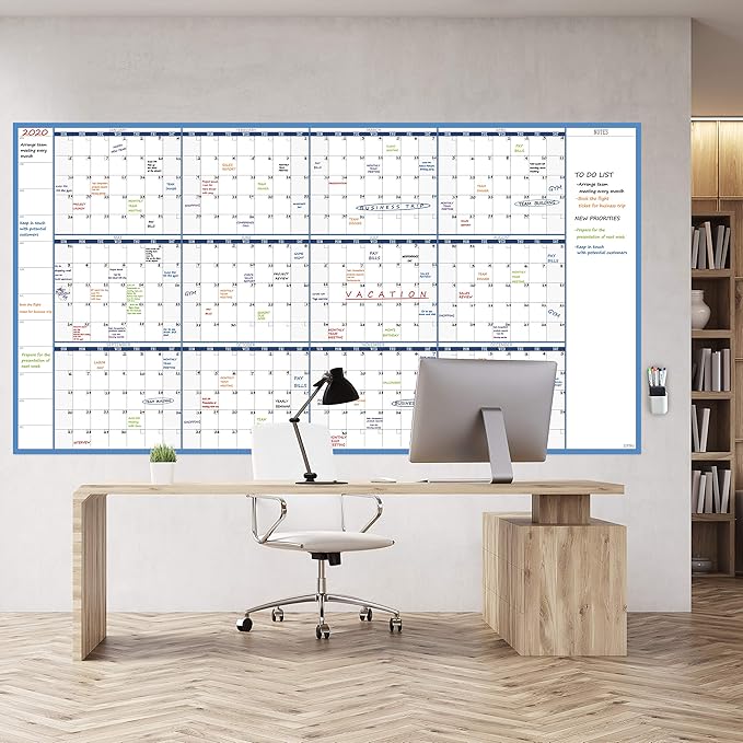 Large Dry Erase Wall Calendar - 38" x 72" - Undated Blank Reusable Yearly Calendar - Giant Whiteboard Annual Poster - Laminated Office Jumbo 12 Month Calendar