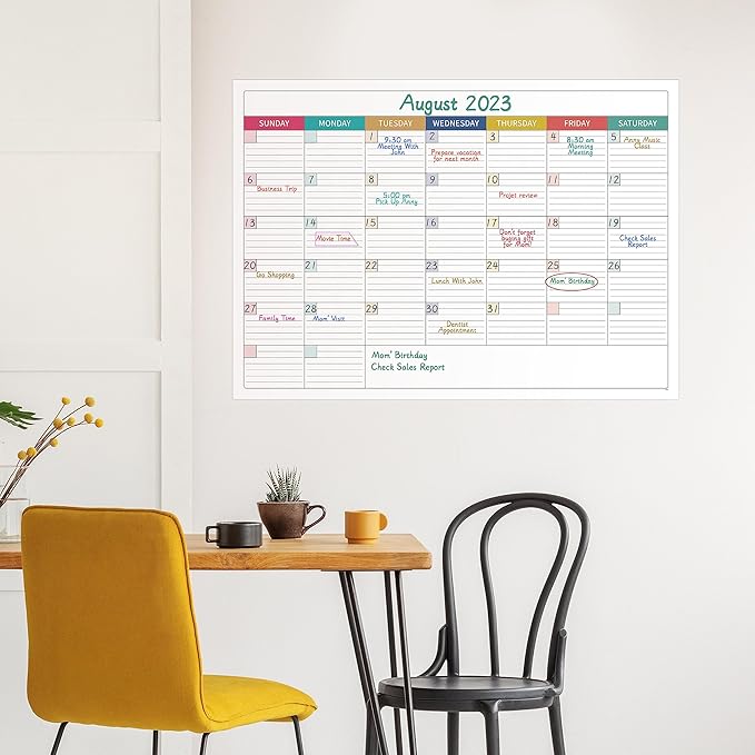 Large Dry Erase Calendar for Wall - Undated Dry Erase Calendar, Erasable Laminated Calendars for Wall with 8 Round Stickers, 40" x 28", Monthly Calendars for Office, Home, Classroom - Colorful