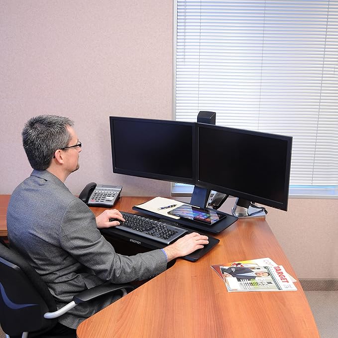 Ergotron – WorkFit-A Dual Monitor Standing Desk Converter, Sit Stand Workstation for Tabletops – Level Keyboard Tray