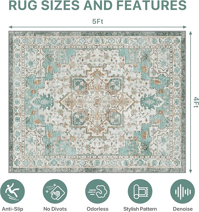 48"x60" Office Chair Mat for Hardwood Tile Floor, Under Desk Carpet Protector for Rolling Computer Chair Mat, Machine Washable Area Rug, Anti-Slip 1/5" Thick Low Pile Thin Vinyl Floor Mat, Cyan