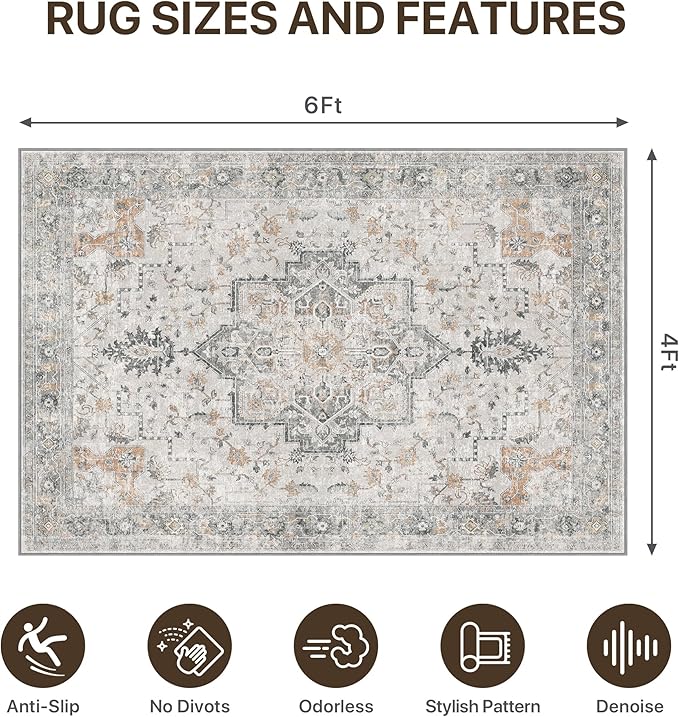 48"x72" Office Chair Mat for Hardwood Tile Floor, Under Desk Carpet Protector for Rolling Computer Chair Mat, Machine Washable Area Rug, Anti-Slip 1/5" Thick Low Pile Thin Vinyl Floor Mat, Taupe