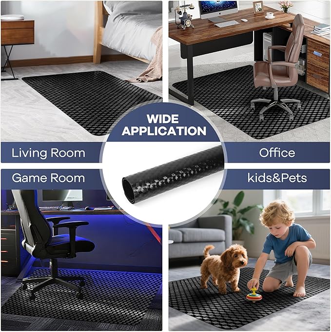 BesWin Office Chair Mat for Carpet, 48" x 30" Computer Desk Chair Mat for Low Carpeted Floors, Thick and Sturdy Carpet Protector for Rolling Chairs, Easy Glide Floor Mat for Home, Gaming (Black)