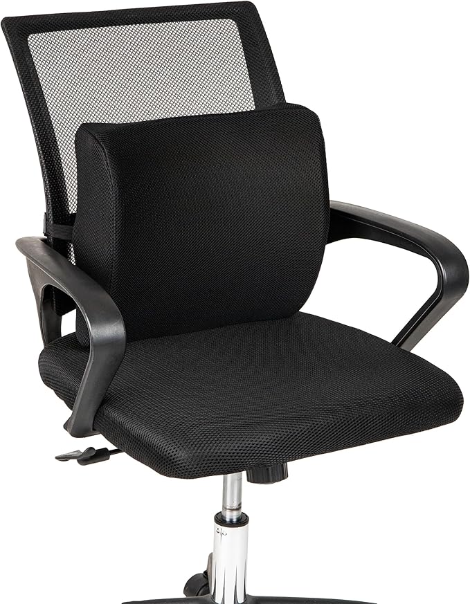 Mind Reader Lumbar Support Pillow with Air-Cloud Technology, Office Chair Back Cushion, Memory Foam, Black