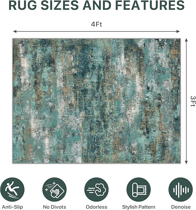 36"x48" Office Chair Mat for Hardwood Tile Floor, Under Desk Carpet Protector for Rolling Computer Chair Mat, Machine Washable Area Rug, Anti-Slip 1/5" Thick Low Pile Thin Vinyl Floor Mat, Teal Blue