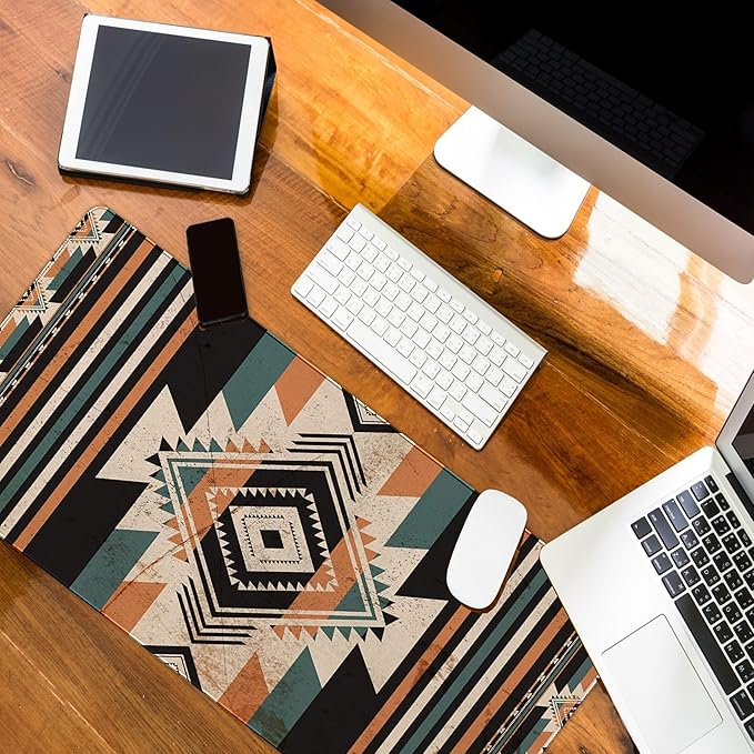 Rug Western Mouse Pad Stuff, Western Desk Accessories Vintage Aztec Rug Desk Mat Retro Native American Mouse Pads for Cowboys Large Gaming Mats for Women Men 23.6x11.8