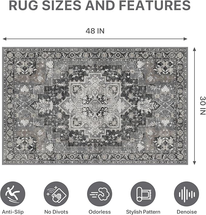 30"x48" Office Chair Mat for Hardwood Tile Floor, Under Desk Carpet Protector for Rolling Computer Chair Mat, Machine Washable Area Rug, Anti-Slip 1/5" Thick Low Pile Thin Vinyl Floor Mat, Black