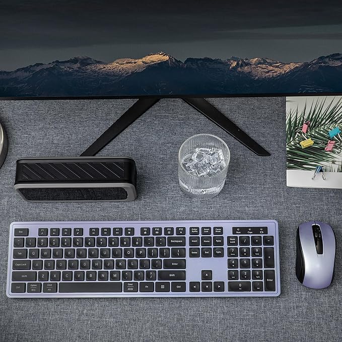 Wireless Keyboard and Mouse, 2.4GHz Cordless Silent Keyboard Mouse Combo, Optical Mouse, Plug and Play USB Receiver, Compatible with Windows, Mac, Laptop, and PC – Ideal for Office Use(Black Purple)