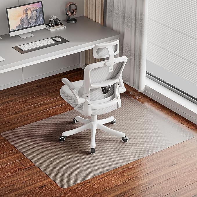 Delamu 36"ร48" Office Chair Mat for Hardwood Floor, Heavy Duty Hard Floor Protector for Chairs, Anti-Slip PVC Woven Desk Chair Mat for Home Office, Light Brown