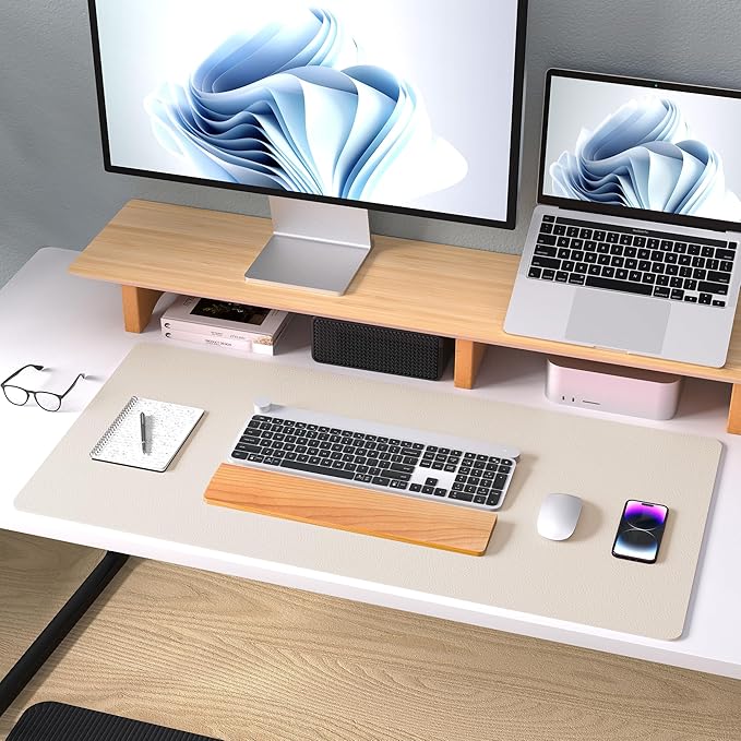 Aothia Large PU Leather Desk Pad Protector – Non-Slip Mouse Pad & Writing Mat for Office/Home, Waterproof, Easy to Clean (31.5" x 15.7", Eggshell)
