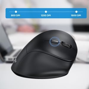 AUTLEY Ergonomic Mouse for Large Hands, Rechargeable Vertical Mouse, 2.4GHz Wireless Computer Mouse for Windows/macOS - 6 Buttons, Low Power Warning, 800/1200/1600 DPI, Black