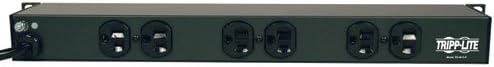 Tripp Lite 6 Outlet Rackmount Network-Grade PDU Power Strip, Rear-Facing, 1U, 15A, 15ft Cord with 5-15P Plug (RS-0615-R)
