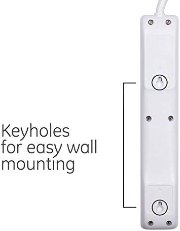 GE 6-Outlet Power Strip, 2 Ft Extension Cord, Heavy Duty Plug, Grounded, Integrated Circuit Breaker, 3-Prong, Wall Mount, UL Listed, White, 14830