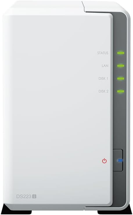 Synology DiskStation DS223j NAS Server with RTD1619B 4-Core 1.7GHz CPU, 1GB Memory, 16TB SSD Storage, 1 x 1GbE LAN Port, DSM Operating System