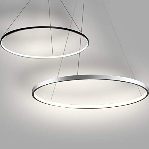 LightInTheBox Modern Pendant Light, 23.6" LED Ring Chandeliers Ceiling Light with Remote Control,Minimalist Halo Hanging Light Fixture Metal Acrylic White for Living Room Dinning Room Bedroom (White)