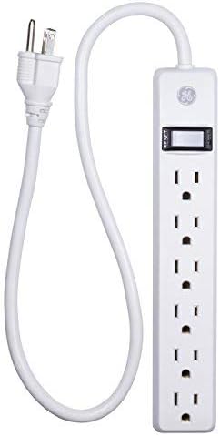 GE 6-Outlet Power Strip, 2 Ft Extension Cord, Heavy Duty Plug, Grounded, Integrated Circuit Breaker, 3-Prong, Wall Mount, UL Listed, White, 14830