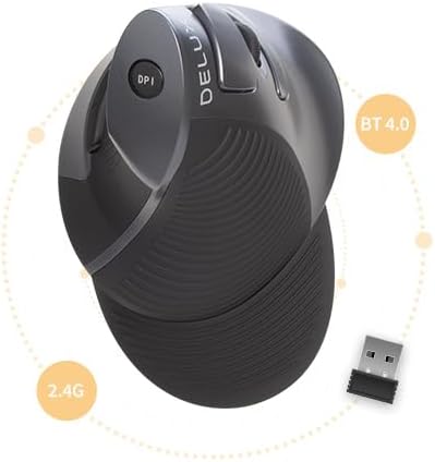 DELUX Ergonomic Vertical Mouse Wireless, Rechargeable Vertical Mouse, Bluetooth/2.4G Dual Mode, Slient Click, Removable Wrist Rest, 800/1200/1600DPI Levels, 6 Buttons, for Laptop/PC (M618G DB-Black)