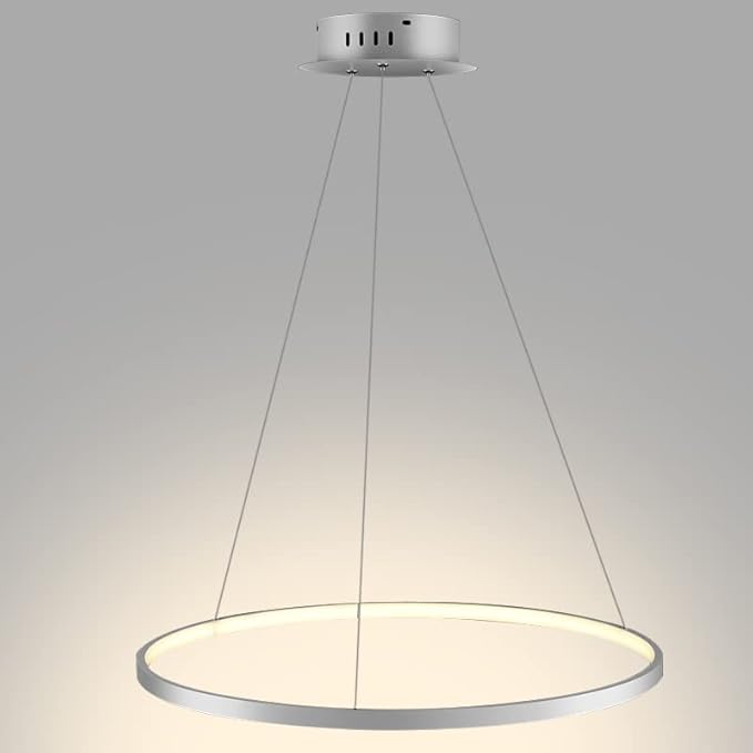 LightInTheBox Modern Pendant Light, 23.6" LED Ring Chandeliers Ceiling Light with Remote Control,Minimalist Halo Hanging Light Fixture Metal Acrylic White for Living Room Dinning Room Bedroom (White)