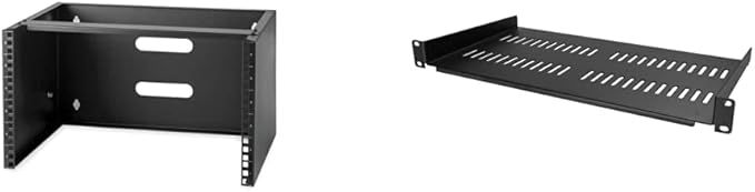 StarTech.com 6U Wall Mount Network Rack - 14 Inch Deep(WALLMOUNT6) & Outlet Horizontal 1U Rack Mount PDU Power Strip for Network Server Racks (RKPW081915) & Server Rack Shelf (CABSHELFV1U)