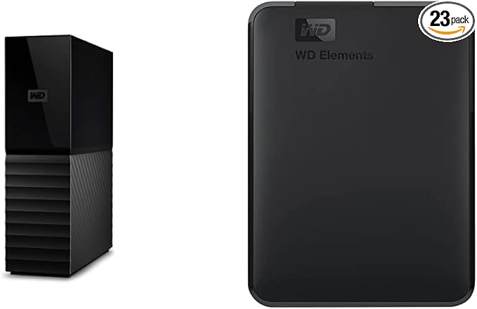 WD 18TB My Book Desktop External Hard Drive, USB 3.0, External HDD with Password Protection and Auto Backup Software - WDBBGB0180HBK-NESN and WD 5TB Elements Portable HDD, External Hard Drive, USB 3.0 for PC & Mac, Plug and Play Ready - WDBU6Y0050BBK-WESN