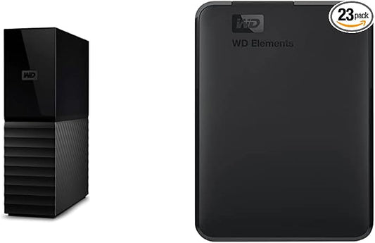 WD 18TB My Book Desktop External Hard Drive, USB 3.0, External HDD with Password Protection and Auto Backup Software - WDBBGB0180HBK-NESN and WD 5TB Elements Portable HDD, External Hard Drive, USB 3.0 for PC & Mac, Plug and Play Ready - WDBU6Y0050BBK-WESN