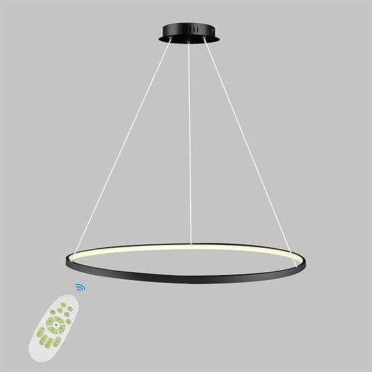 LightInTheBox Modern Pendant Light, 23.6" LED Ring Chandeliers Ceiling Light with Remote Control,Minimalist Halo Hanging Light Fixture Metal Acrylic White for Living Room Dinning Room Bedroom (Black)