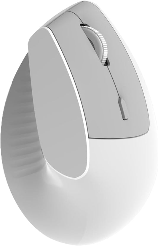 Lomiluskr Ergonomic Wireless Mouse Rechargeable, 2.4G/Bluetooth Dual Mode, Lightweight Soundless Cordless Mice, Compatible with Notebook, PC, Tablet, Smartphone (White)