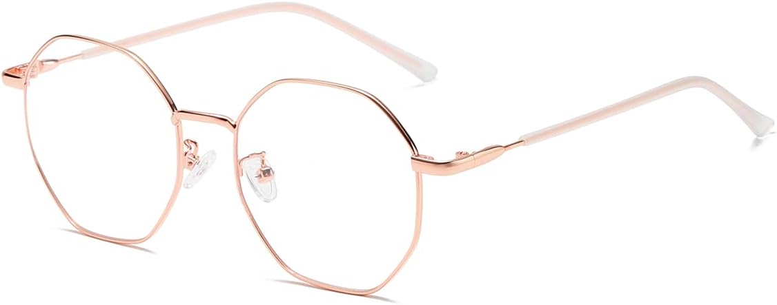 Gleyemor Blue Light Glasses for Women Men Vintage Octagonal Metal Gold Frame Computer Glasses