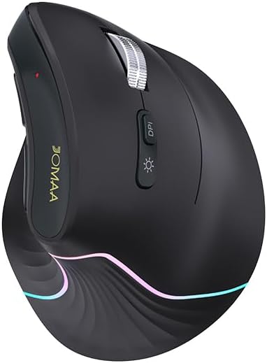 JOMAA Wireless Vertical Mouse, Multi-Device Bluetooth 5.2 & 2.4G Ergonomic Mouse with RGB Lighting, 4000 CPI, 500mAh Rechargeable, for Laptop, PC, Computer, Mac, Windows,Android, Desktop