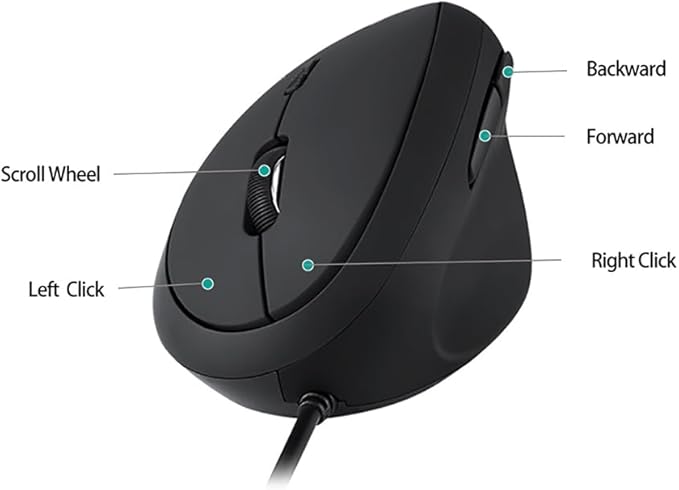Wired Ergonomic Mouse, Optical Vertical Mouse with 3 Adjustable 800/1200/1600, 6 Buttons USB Computer Mouse
