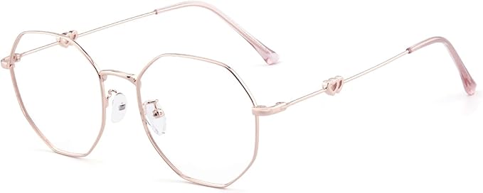 GUDVUE Blue Light Glasses, Computer/Gaming/TV/Phones Glasses for Women/men, Anti Glare/UV400/Eye Strain, Polygon Rose Gold