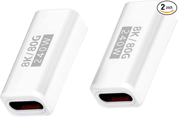 Danfetsoy USB C Coupler 80Gbps, USB C Female to Female Adapter Thunderbolt 5/4 Support 240W/80Gbps /8K@60Hz Video for MacBook, Laptop, Tablet, etc(White 2pack)