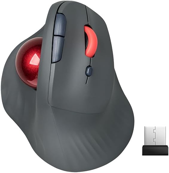 Dual Mode Wireless Vertical Computer Trackball Mouse, Ergonomic Bluetooth Thumb-Control Mouse with Quiet Clicks Ergonomic Design Adjustable CPI ,Built-in 500mAh Battery Rechargeable for PC/Mac/Laptop