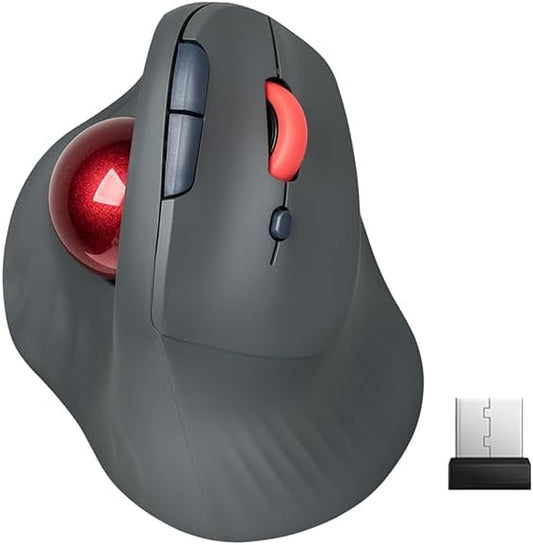 Dual Mode Wireless Vertical Computer Trackball Mouse, Ergonomic Bluetooth Thumb-Control Mouse with Quiet Clicks Ergonomic Design Adjustable CPI ,Built-in 500mAh Battery Rechargeable for PC/Mac/Laptop