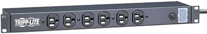 Tripp Lite 6 Outlet Rackmount Network-Grade PDU Power Strip, Front-Facing, 1U, 15A, 15ft Cord with 5-15P Plug (RS-0615-F)