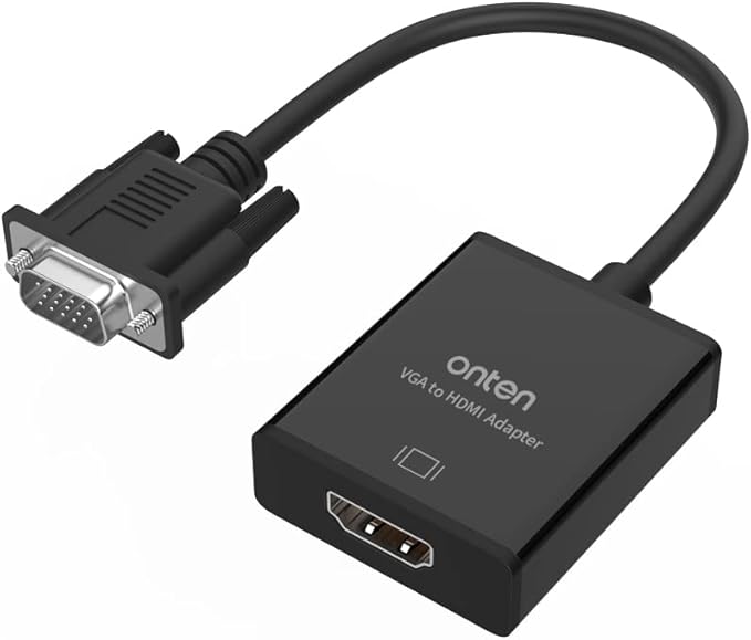 ONTEN VGA to HDMI, 1080P Adapter (Male to Female) for Computer, Desktop, Laptop, PC, Monitor, Projector, HDTV with Audio Cable and USB Cable (1 Pcs)