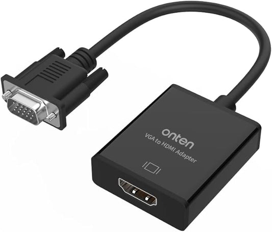 ONTEN VGA to HDMI, 1080P Adapter (Male to Female) for Computer, Desktop, Laptop, PC, Monitor, Projector, HDTV with Audio Cable and USB Cable (1 Pcs)