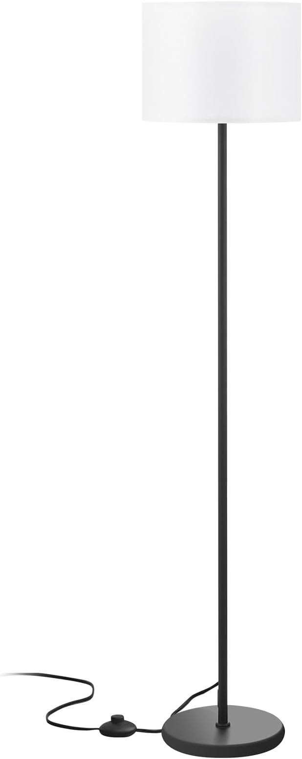 Modern Floor Lamp Simple Design with White Shade, Foot Pedal Switch, 60" Small Tall Lamps for Living Room Bedroom Office Dining Room Kitchen, Black Pole Lamp(Without Bulb)