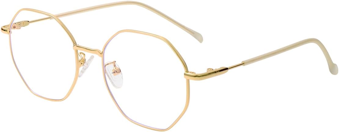 Gleyemor Blue Light Glasses for Women Men Vintage Octagonal Metal Gold Frame Computer Glasses