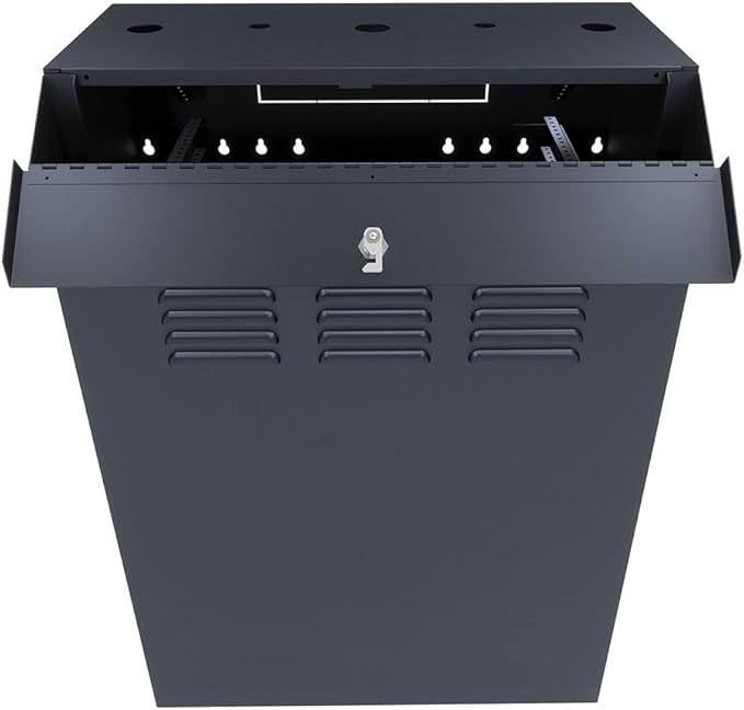 NavePoint 8U Vertical Server Rack Enclosure, Low Profile, 27.5" Deep, Max Weight Capacity 132lbs - 8U Network Cabinet Vertical Wall Mount, Perforated, Black