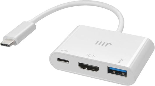 Monoprice 3-in-1 USB-C to HDMI Multiport Adapter - Compact and Portable, True Plug-n-Play, Compatible with USB C Laptops and Other Type C Devices, Supports Windows and MacOS, for Home and Office