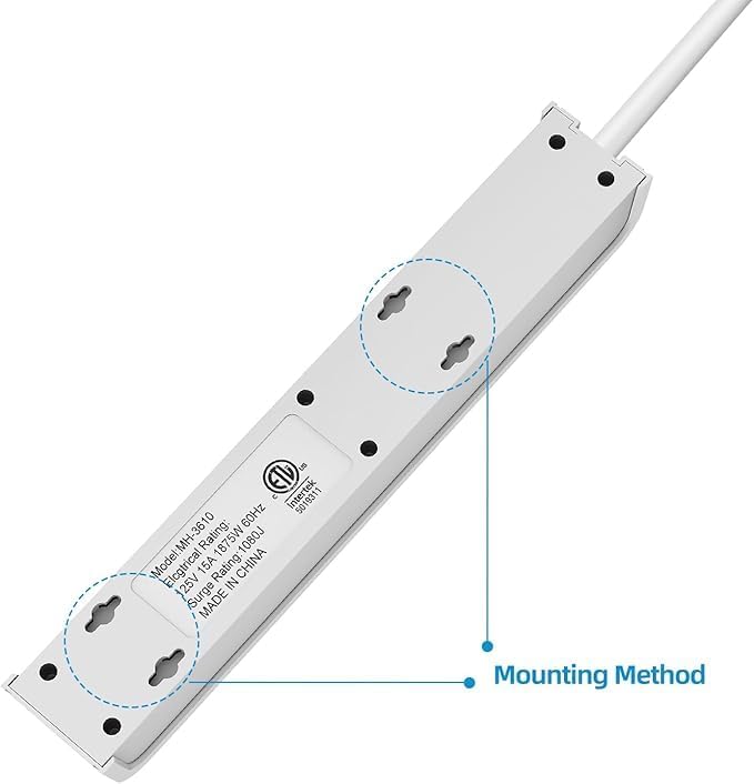 TiFFCOFiO Surge Protector Power Strip, 25 Feet Extension Cord, 600 Joules Surge Protection, Multiple Protection 6 Outlet Strip, 14 AWG Cord, 15A/1875W, ETL Listed