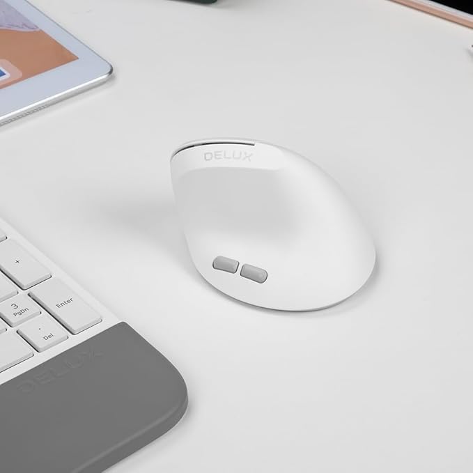 DELUX Wireless Ergonomic Vertical Mouse for Small Hands, Rechargeable Vertical Mouse, Lightweight, 4000DPI, 6 Buttons, 2.4G+BT5.2 Dual-mode for Carpal Tunnel, for Window, MacOS, Laptop (M618AIR-White)